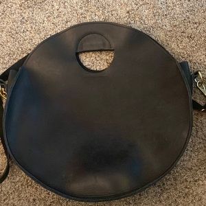Round leather handbag